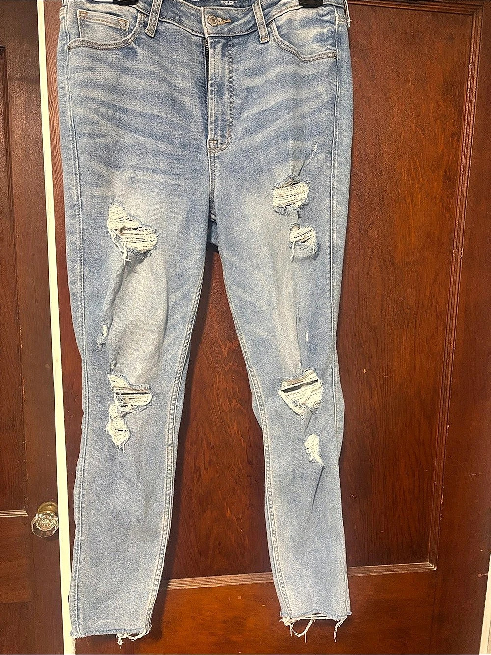 Old Navy Extra High-Waisted Rockstar Super Skinny 360° Stretch Ripped Jeans Blue